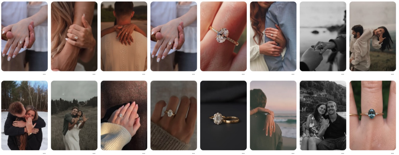 A grid of engagement ring styles to explore and try on