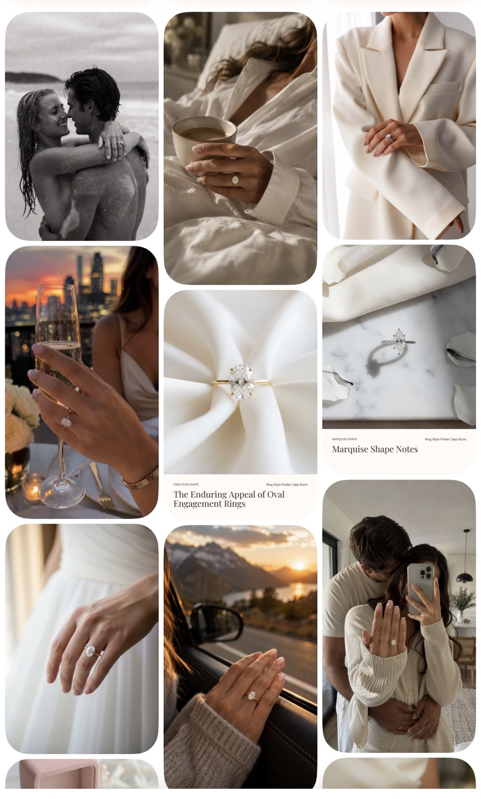 Saved ring inspiration from Pinterest and other sites used to identify a ring style