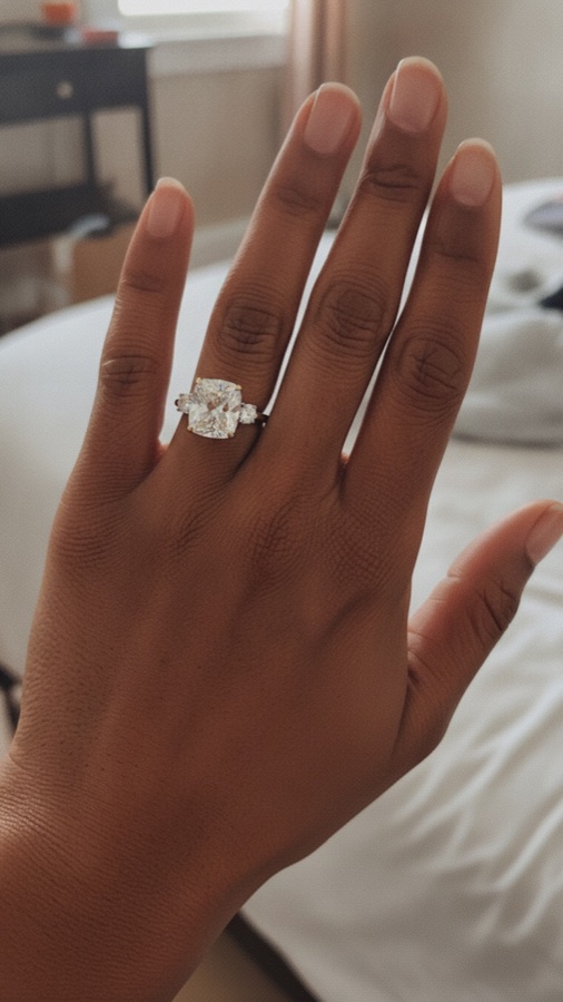 Engagement ring shown on a hand with Ring Style Finder virtual try-on